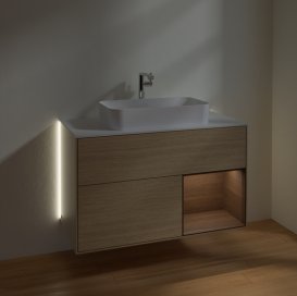 Тумба під раковину Villeroy & Boch Finion 100х50,1 см із підсвічуванням МДФ шпон дуба/скло біле матове G251GNPC