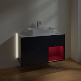 Тумба под раковину Villeroy & Boch Finion 100х50,1 см с подсветкой МДФ темно-синий матовый лак/стекло белое матовое G251HBHG
