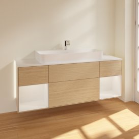 Тумба под раковину Villeroy & Boch Finion 160х50,1 см с подсветкой МДФ шпон дуба/стекло белое матовое G211GFPC