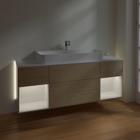 Тумба под раковину Villeroy & Boch Finion 160х50,1 см с подсветкой МДФ шпон дуба/стекло белое матовое G211GFPC