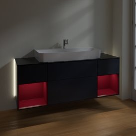 Тумба під раковину Villeroy & Boch Finion 160х50,1 см із підсвічуванням МДФ темно-синій матовий лак/скло чорне матове G212HBHG