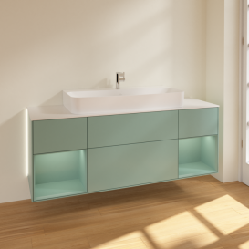 Тумба под раковину Villeroy & Boch Finion 160х50,1 см с подсветкой МДФ оливковый матовый лак/стекло белое матовое G211GMGM