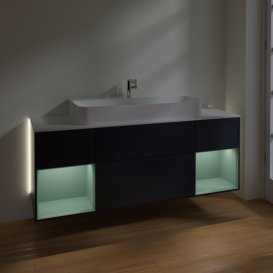 Тумба под раковину Villeroy & Boch Finion 160х50,1 см с подсветкой МДФ темно-синий матовый лак/стекло белое матовое G211GMHG