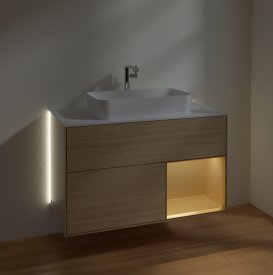 Тумба под раковину Villeroy & Boch Finion 100х50,1 см с подсветкой МДФ шпон дуба/стекло белое матовое G251HFPC