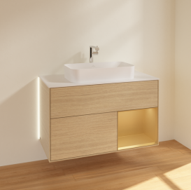 Тумба под раковину Villeroy & Boch Finion 100х50,1 см с подсветкой МДФ шпон дуба/стекло белое матовое G251HFPC