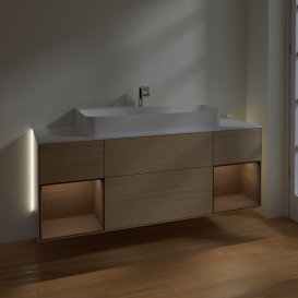 Тумба под раковину Villeroy & Boch Finion 160х50,1 см с подсветкой МДФ шпон дуба/стекло белое матовое G211GNPC