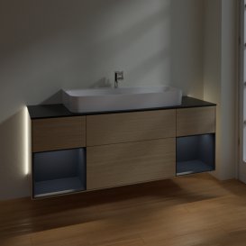 Тумба под раковину Villeroy & Boch Finion 160х50,1 см с подсветкой МДФ шпон дуба/стекло черное матовое G212HGPC