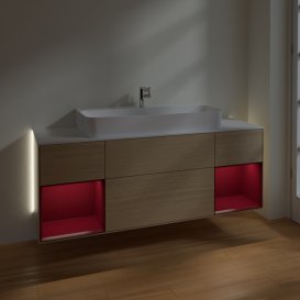 Тумба під раковину Villeroy & Boch Finion 160х50,1 см із підсвічуванням МДФ шпон дуба/скло біле матове G211HBPC