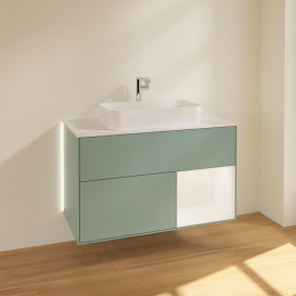 Тумба під раковину Villeroy & Boch Finion 100х50,1 см із підсвічуванням МДФ оливковий матовий лак/скло біле матове G251MTGM