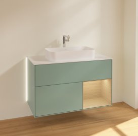 Тумба под раковину Villeroy & Boch Finion 100х50,1 см с подсветкой МДФ оливковый матовый лак/стекло белое матовое G251PCGM