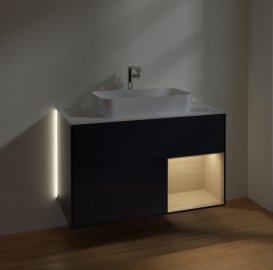 Тумба под раковину Villeroy & Boch Finion 100х50,1 см с подсветкой МДФ темно-синий матовый лак/стекло белое матовое G251PCHG