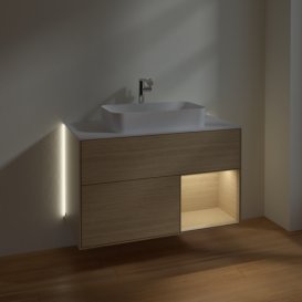 Тумба під раковину Villeroy & Boch Finion 100х50,1 см із підсвічуванням МДФ шпон дуба/скло біле матове G251PCPC