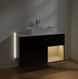 Тумба под раковину Villeroy & Boch Finion 100х50,1 см с подсветкой МДФ черный матовый лак/стекло белое матовое G251PCPD