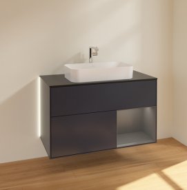 Тумба под раковину Villeroy & Boch Finion 100х50,1 см с подсветкой МДФ темно-синий матовый лак/стекло черное матовое G252GKHG