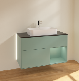 Тумба под раковину Villeroy & Boch Finion 100х50,1 см с подсветкой МДФ оливковый матовый лак/стекло черное матовое G252GMGM