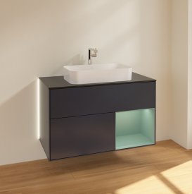 Тумба под раковину Villeroy & Boch Finion 100х50,1 см с подсветкой МДФ темно-синий матовый лак/стекло черное матовое G252GMHG