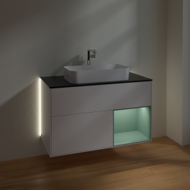 Тумба под раковину Villeroy & Boch Finion 100х50,1 см с подсветкой МДФ белый матовый лак/стекло черное матовое G252GMMT
