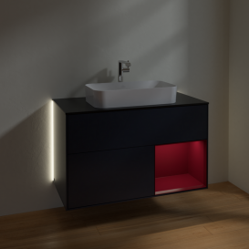 Тумба під раковину Villeroy & Boch Finion 100х50,1 см із підсвічуванням МДФ темно-синій матовий лак/скло чорне матове G252HBHG