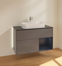 Тумба під раковину Villeroy & Boch Finion 100х50,1 см із підсвічуванням МДФ антрацит матовий лак/скло чорне матове G252HGGK