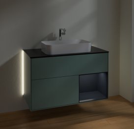 Тумба під раковину Villeroy & Boch Finion 100х50,1 см із підсвічуванням МДФ оливковий матовий лак/скло чорне матове G252HGGM