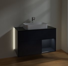 Тумба під раковину Villeroy & Boch Finion 100х50,1 см із підсвічуванням МДФ темно-синій матовий лак/скло чорне матове G252HGHG