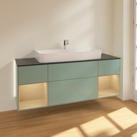 Тумба под раковину Villeroy & Boch Finion 160х50,1 см с подсветкой МДФ оливковый матовый лак/стекло черное матовое G212PCGM