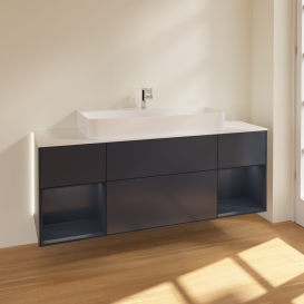 Тумба под раковину Villeroy & Boch Finion 160х50,1 см с подсветкой МДФ темно-синий матовый лак/стекло белое матовое G211HGHG
