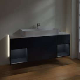 Тумба под раковину Villeroy & Boch Finion 160х50,1 см с подсветкой МДФ темно-синий матовый лак/стекло белое матовое G211HGHG