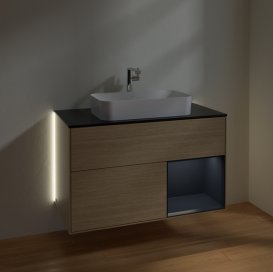 Тумба під раковину Villeroy & Boch Finion 100х50,1 см із підсвічуванням МДФ шпон дуба/скло чорне матове G252HGPC