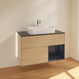 Тумба під раковину Villeroy & Boch Finion 100х50,1 см із підсвічуванням МДФ шпон дуба/скло чорне матове G252HGPC