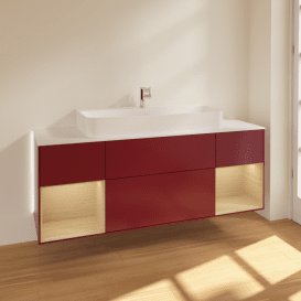 Тумба під раковину Villeroy & Boch Finion 160х50,1 см з підсвічуванням МДФ півонія матовий лак/скло біле матове G211PCHB