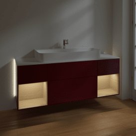 Тумба під раковину Villeroy & Boch Finion 160х50,1 см з підсвічуванням МДФ півонія матовий лак/скло біле матове G211PCHB