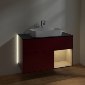 Тумба под раковину Villeroy & Boch Finion 100х50,1 см с подсветкой МДФ пион матовый лак/стекло черное матовое G252PCHB