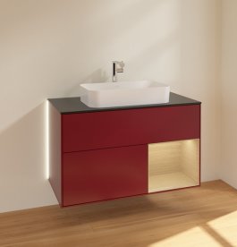 Тумба под раковину Villeroy & Boch Finion 100х50,1 см с подсветкой МДФ пион матовый лак/стекло черное матовое G252PCHB