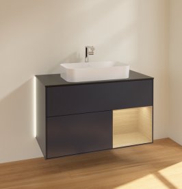 Тумба під раковину Villeroy & Boch Finion 100х50,1 см із підсвічуванням МДФ темно-синій матовий лак/скло чорне матове G252PCHG