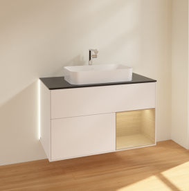 Тумба под раковину Villeroy & Boch Finion 100х50,1 см с подсветкой МДФ белый матовый лак/стекло черное матовое G252PCMT