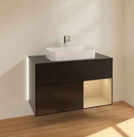 Тумба под раковину Villeroy & Boch Finion 100х50,1 см с подсветкой МДФ черный матовый лак/стекло черное матовое G252PCPD