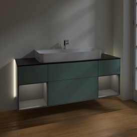 Тумба під раковину Villeroy & Boch Finion 160х50,1 см із підсвічуванням МДФ оливковий матовий лак/скло чорне матове G212GKGM