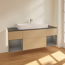 Тумба под раковину Villeroy & Boch Finion 160х50,1 см с подсветкой МДФ шпон дуба/стекло черное матовое G212GKPC