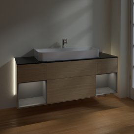 Тумба под раковину Villeroy & Boch Finion 160х50,1 см с подсветкой МДФ шпон дуба/стекло черное матовое G212GKPC