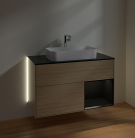 Тумба под раковину Villeroy & Boch Finion 100х50,1 см с подсветкой МДФ шпон дуба/стекло черное матовое G252PDPC