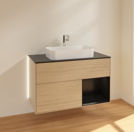 Тумба под раковину Villeroy & Boch Finion 100х50,1 см с подсветкой МДФ шпон дуба/стекло черное матовое G252PDPC