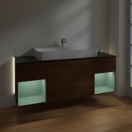 Тумба под раковину Villeroy & Boch Finion 160х50,1 см с подсветкой МДФ шпон грецкого ореха/стекло черное матовое G212GMGN