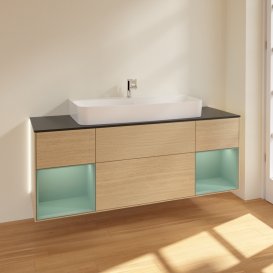 Тумба під раковину Villeroy & Boch Finion 160х50,1 см із підсвічуванням МДФ шпон дуба/скло чорне матове G212GMPC