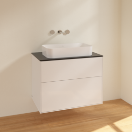 Тумба під раковину Villeroy & Boch Finion 80х50,1 см МДФ білий глянцевий лак/скло чорне матове F63200GF