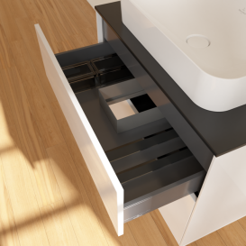 Тумба під раковину Villeroy & Boch Finion 80х50,1 см МДФ білий глянцевий лак/скло чорне матове F63200GF