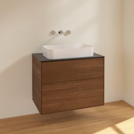 Тумба под раковину Villeroy & Boch Finion 80х50,1 см ДСП шпон грецкого ореха/стекло черное матовое F63200GN