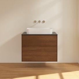 Тумба под раковину Villeroy & Boch Finion 80х50,1 см ДСП шпон грецкого ореха/стекло черное матовое F63200GN