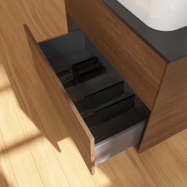 Тумба под раковину Villeroy & Boch Finion 80х50,1 см ДСП шпон грецкого ореха/стекло черное матовое F63200GN