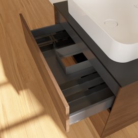 Тумба под раковину Villeroy & Boch Finion 80х50,1 см ДСП шпон грецкого ореха/стекло черное матовое F63200GN